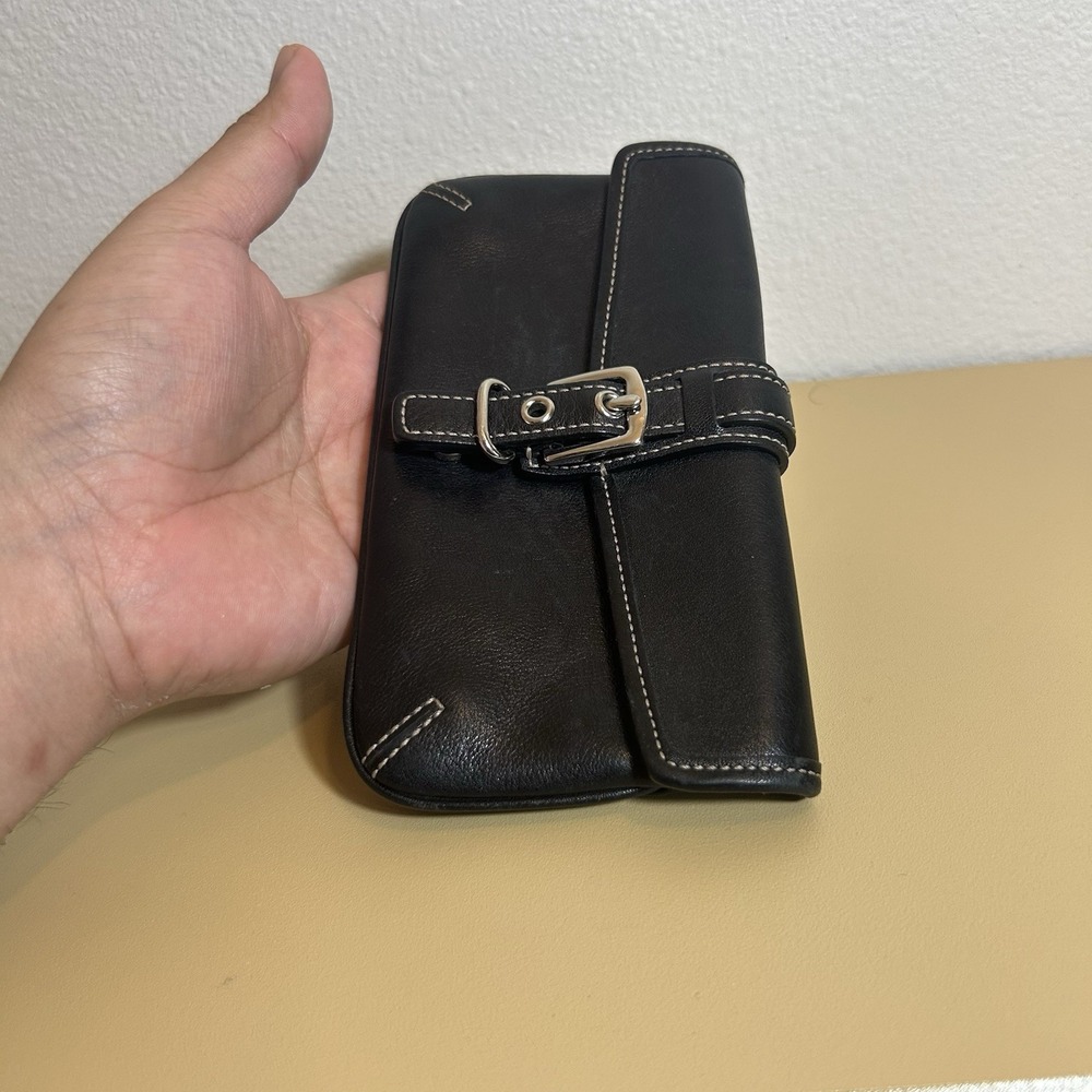 Coach Vintage Black Leather Buckle Wristlet Clutch Silver Buckle W Tag - Picture 11 of 12